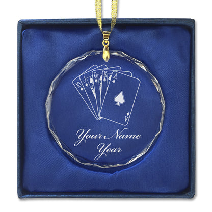 LaserGram Christmas Ornament, Royal Flush Poker Cards, Personalized Engraving Included (Round Shape)