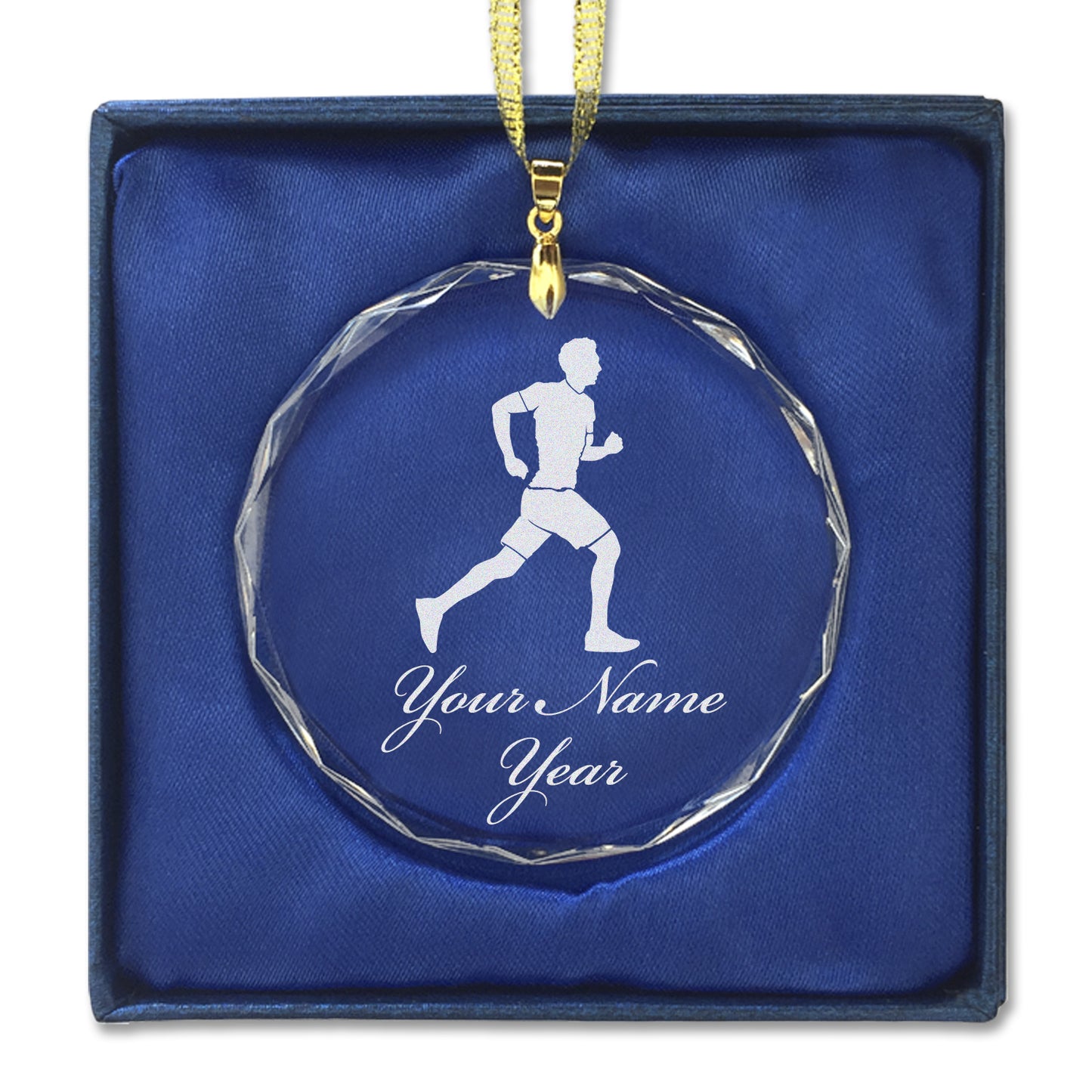 LaserGram Christmas Ornament, Running Man, Personalized Engraving Included (Round Shape)
