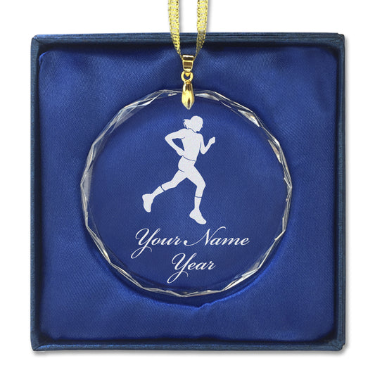 LaserGram Christmas Ornament, Running Woman, Personalized Engraving Included (Round Shape)
