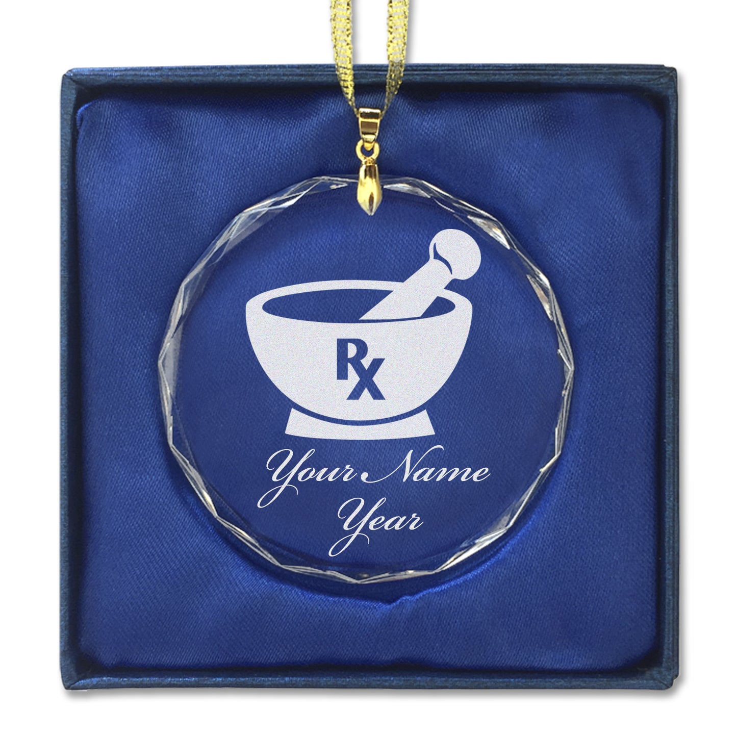 LaserGram Christmas Ornament, Rx Pharmacy Symbol, Personalized Engraving Included (Round Shape)