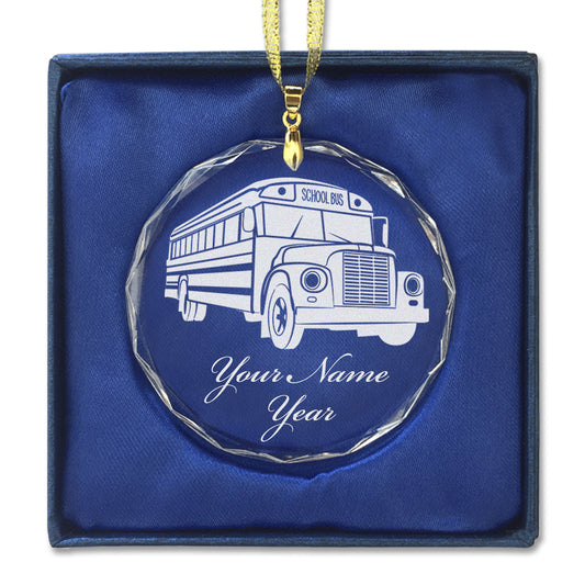 LaserGram Christmas Ornament, School Bus, Personalized Engraving Included (Round Shape)
