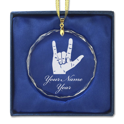 LaserGram Christmas Ornament, Sign Language I Love You, Personalized Engraving Included (Round Shape)