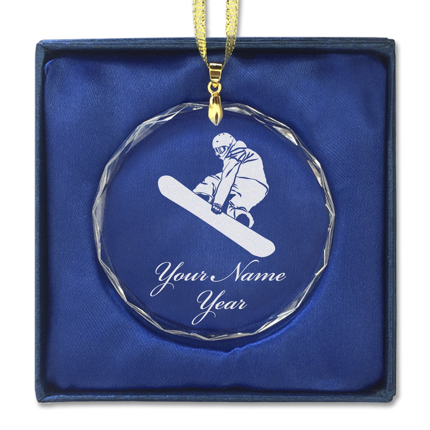 LaserGram Christmas Ornament, Snowboarder Man, Personalized Engraving Included (Round Shape)