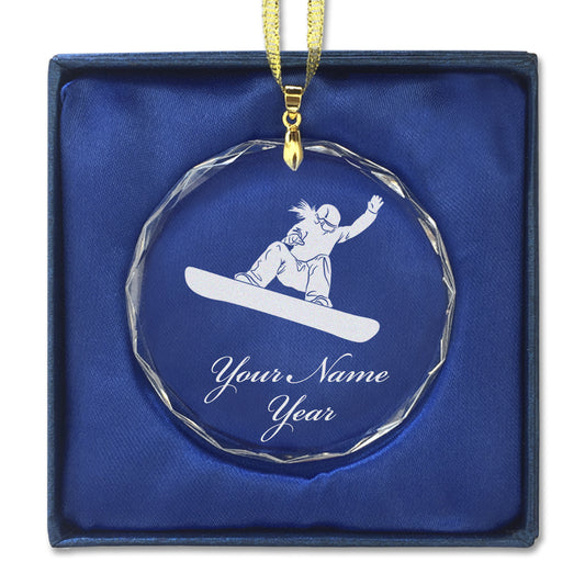 LaserGram Christmas Ornament, Snowboarder Woman, Personalized Engraving Included (Round Shape)