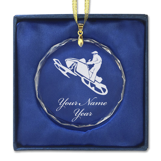 LaserGram Christmas Ornament, Snowmobile, Personalized Engraving Included (Round Shape)