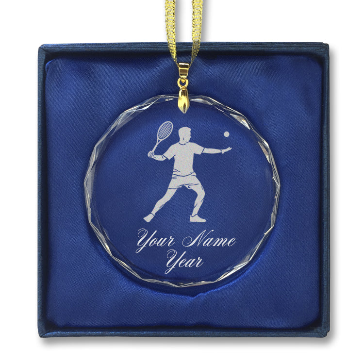 LaserGram Christmas Ornament, Tennis Player Man, Personalized Engraving Included (Round Shape)