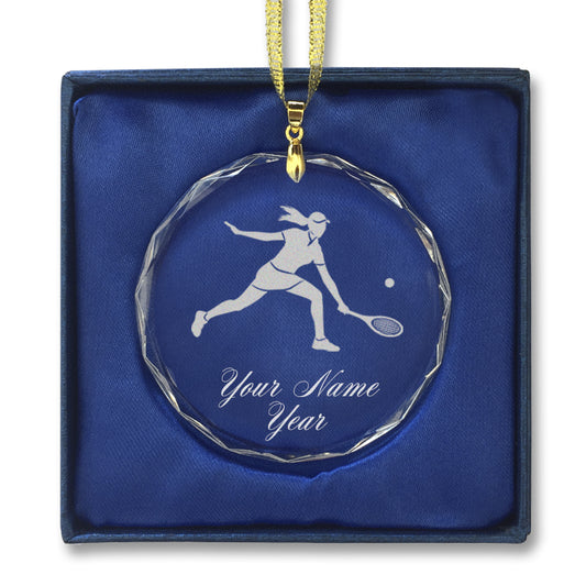 LaserGram Christmas Ornament, Tennis Player Woman, Personalized Engraving Included (Round Shape)