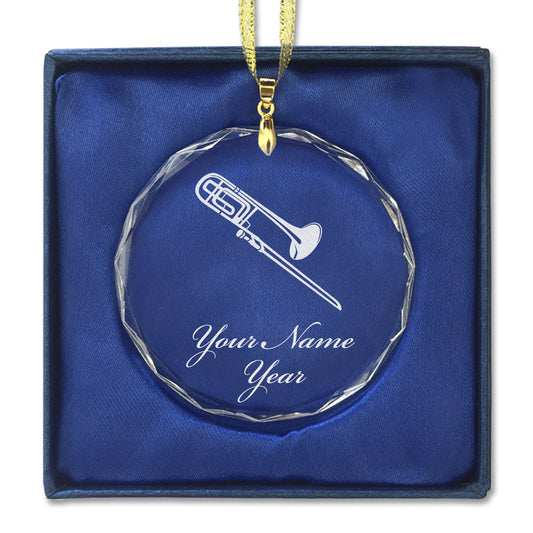 LaserGram Christmas Ornament, Trombone, Personalized Engraving Included (Round Shape)