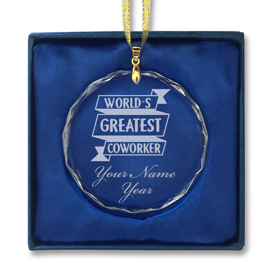 LaserGram Christmas Ornament, World's Greatest Coworker, Personalized Engraving Included (Round Shape)