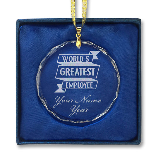 LaserGram Christmas Ornament, World's Greatest Employee, Personalized Engraving Included (Round Shape)