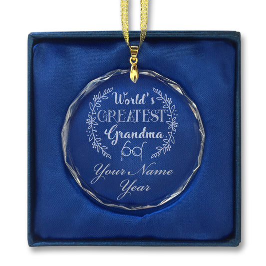 LaserGram Christmas Ornament, World's Greatest Grandma, Personalized Engraving Included (Round Shape)