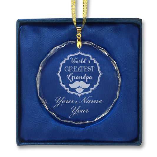 LaserGram Christmas Ornament, World's Greatest Grandpa, Personalized Engraving Included (Round Shape)