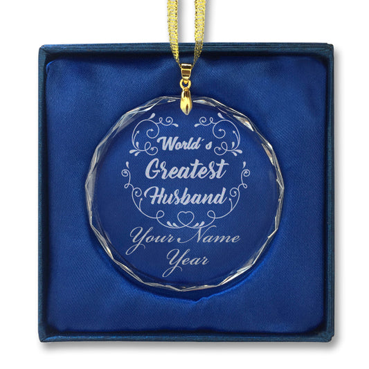 LaserGram Christmas Ornament, World's Greatest Husband, Personalized Engraving Included (Round Shape)
