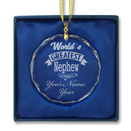 LaserGram Christmas Ornament, World's Greatest Nephew, Personalized Engraving Included (Round Shape)