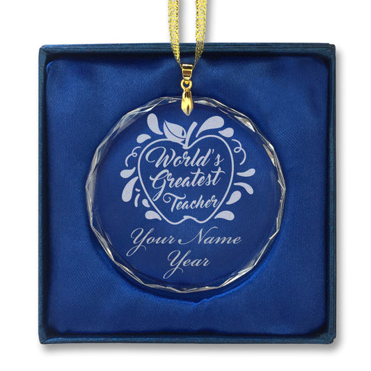 LaserGram Christmas Ornament, World's Greatest Teacher, Personalized Engraving Included (Round Shape)