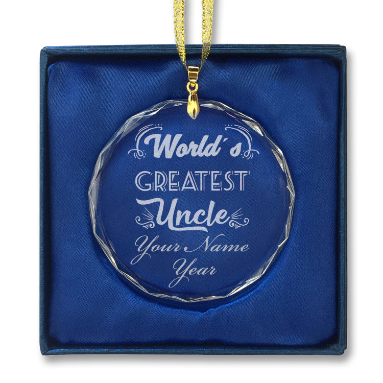 LaserGram Christmas Ornament, World's Greatest Uncle, Personalized Engraving Included (Round Shape)