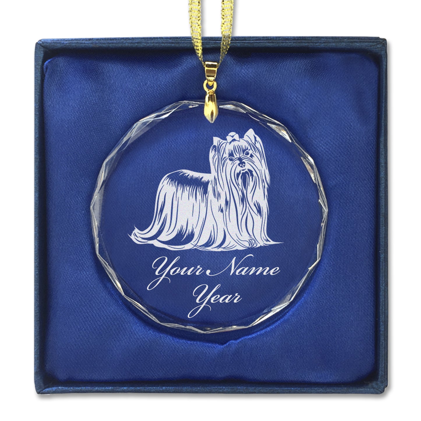 LaserGram Christmas Ornament, Yorkshire Terrier Dog, Personalized Engraving Included (Round Shape)
