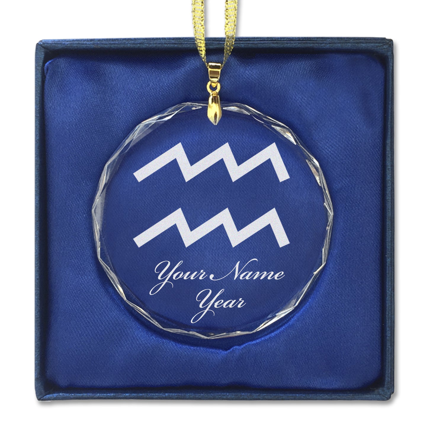 LaserGram Christmas Ornament, Zodiac Sign Aquarius, Personalized Engraving Included (Round Shape)