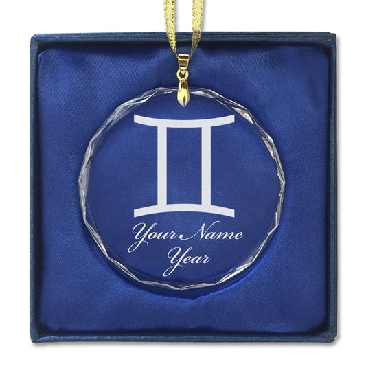 LaserGram Christmas Ornament, Zodiac Sign Gemini, Personalized Engraving Included (Round Shape)