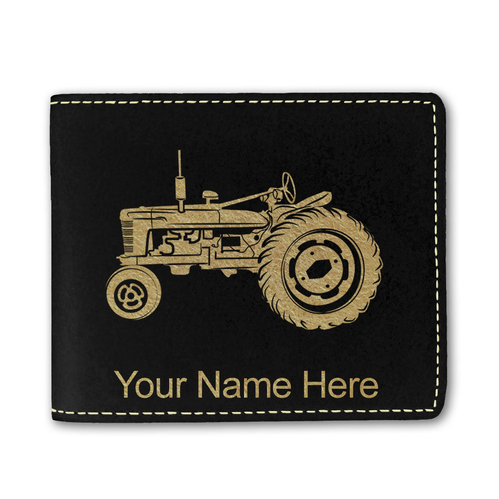 Faux Leather Bi-Fold Wallet, Old Farm Tractor, Personalized Engraving Included