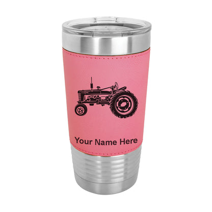 20oz Faux Leather Tumbler Mug, Old Farm Tractor, Personalized Engraving Included - LaserGram Custom Engraved Gifts