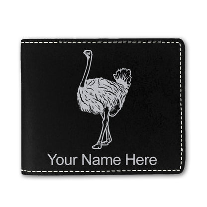 Faux Leather Bi-Fold Wallet, Ostrich, Personalized Engraving Included