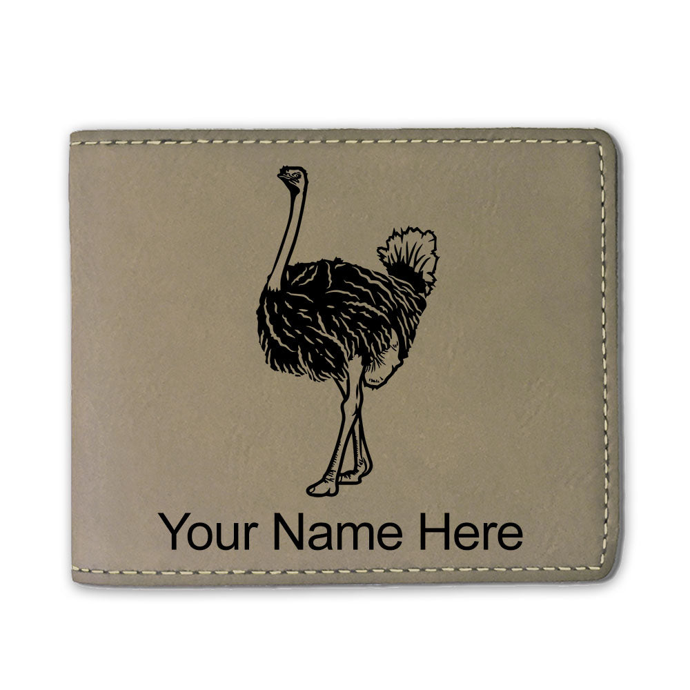 Faux Leather Bi-Fold Wallet, Ostrich, Personalized Engraving Included