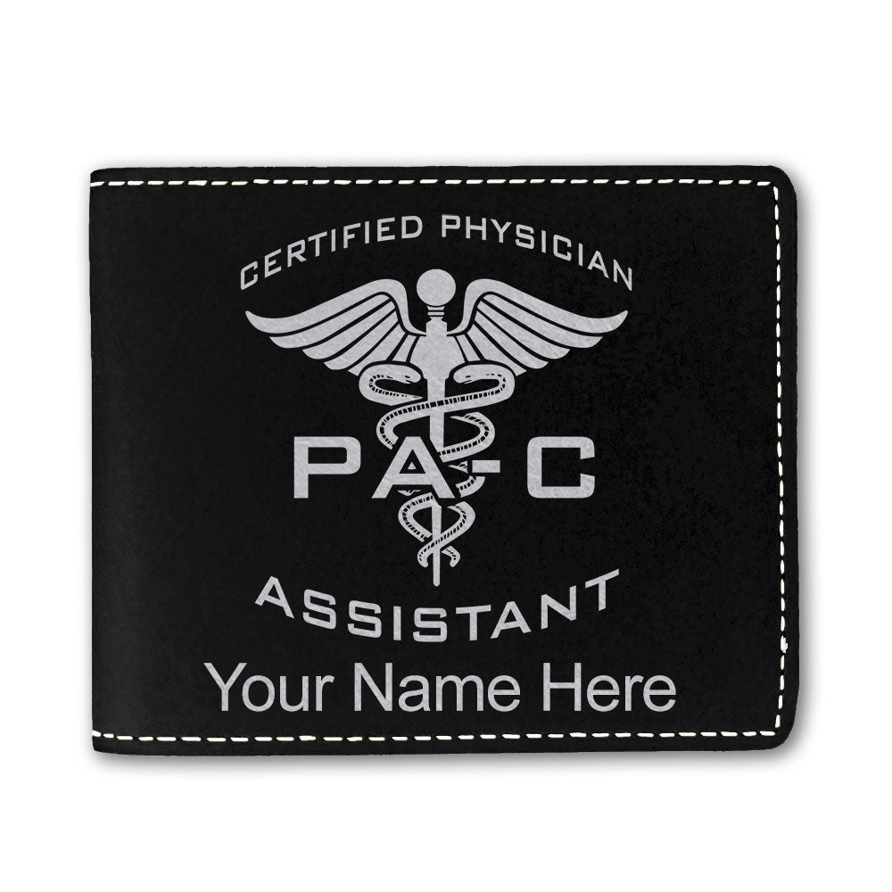 Faux Leather Bi-Fold Wallet, PA-C Certified Physician Assistant, Personalized Engraving Included