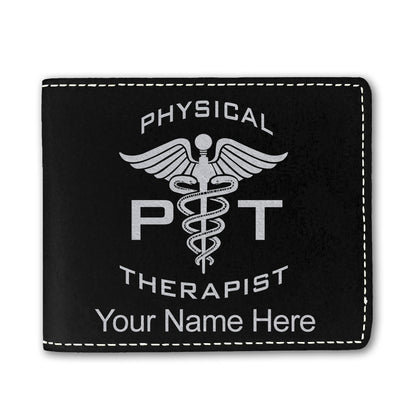 Faux Leather Bi-Fold Wallet, PT Physical Therapist, Personalized Engraving Included