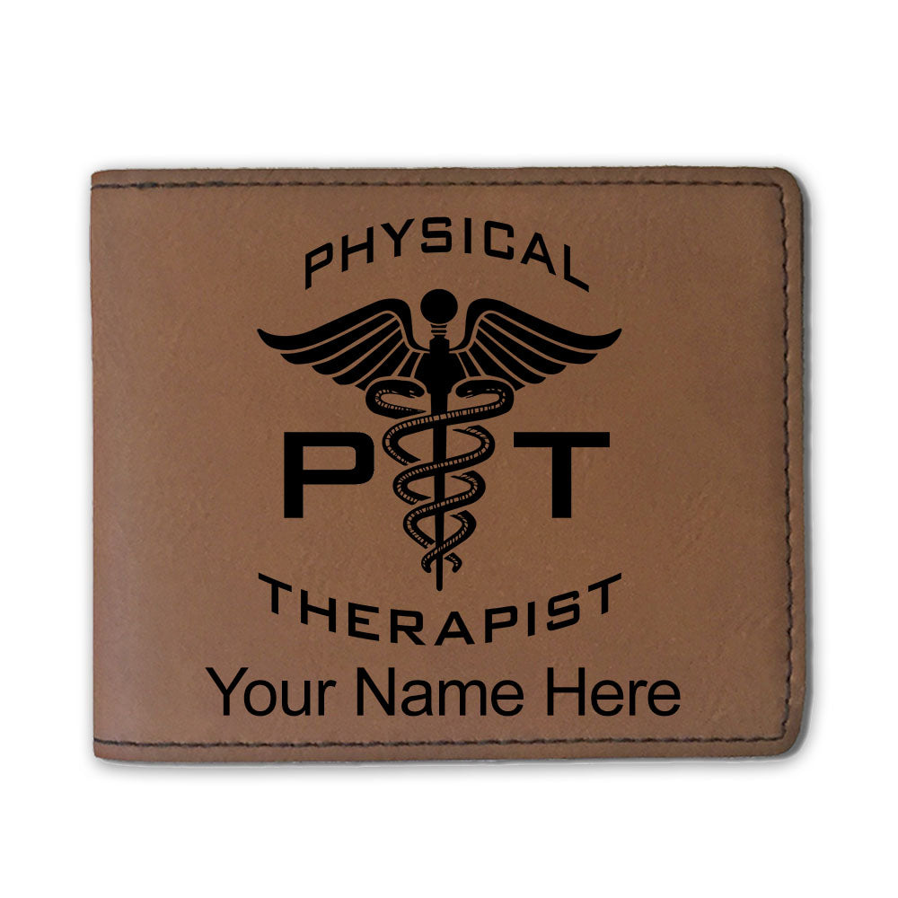 Faux Leather Bi-Fold Wallet, PT Physical Therapist, Personalized Engraving Included