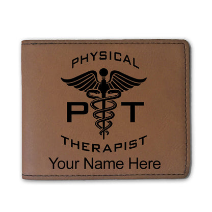 Faux Leather Bi-Fold Wallet, PT Physical Therapist, Personalized Engraving Included