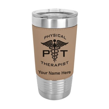 20oz Faux Leather Tumbler Mug, PT Physical Therapist, Personalized Engraving Included - LaserGram Custom Engraved Gifts