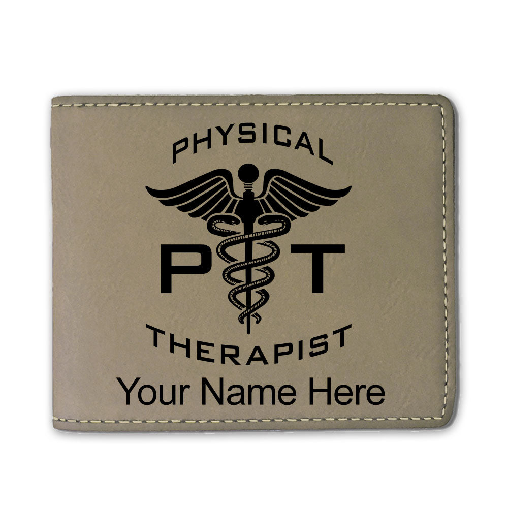 Faux Leather Bi-Fold Wallet, PT Physical Therapist, Personalized Engraving Included