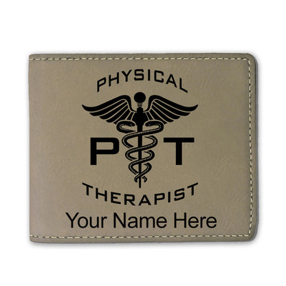 Faux Leather Bi-Fold Wallet, PT Physical Therapist, Personalized Engraving Included