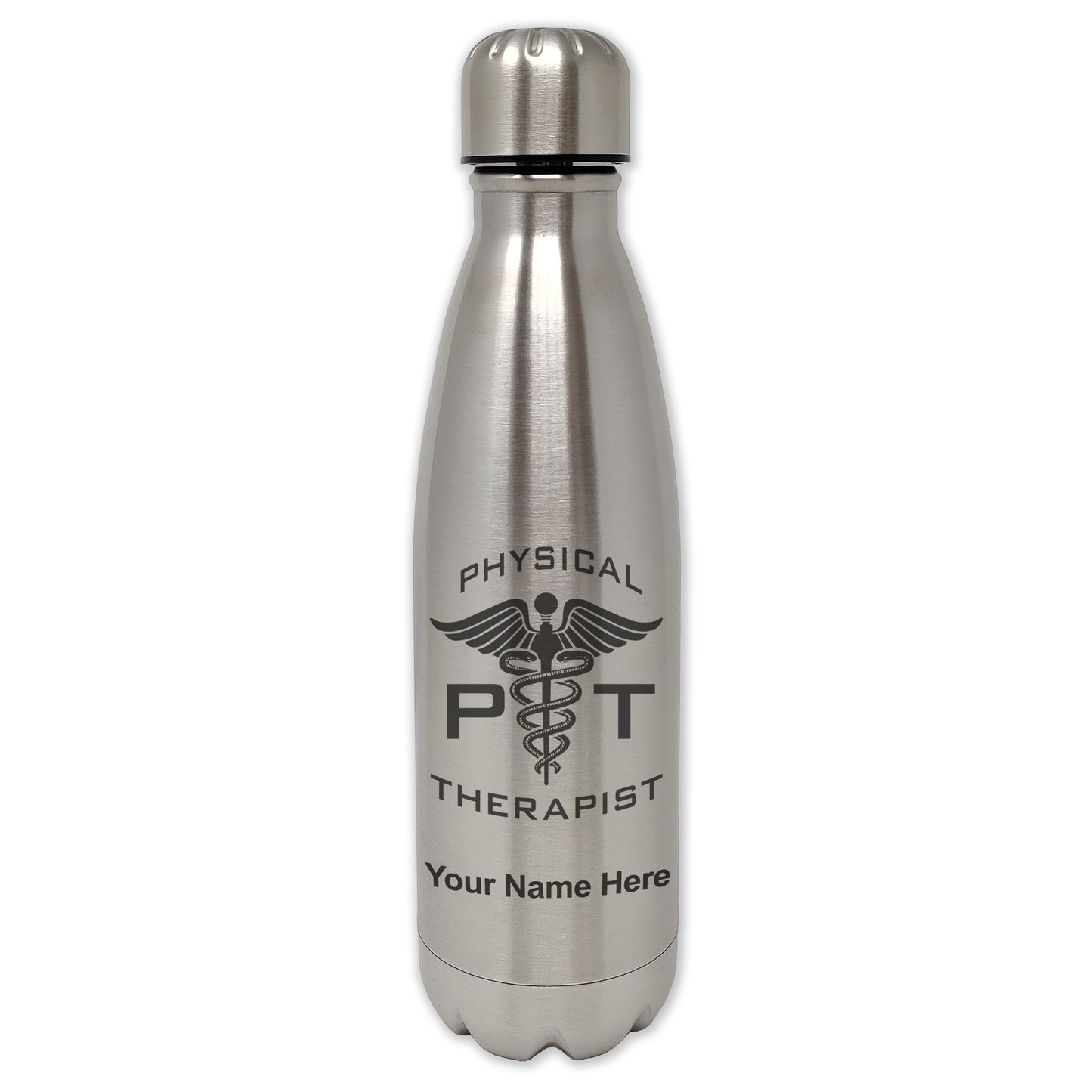 LaserGram Single Wall Water Bottle, PT Physical Therapist, Personalized Engraving Included