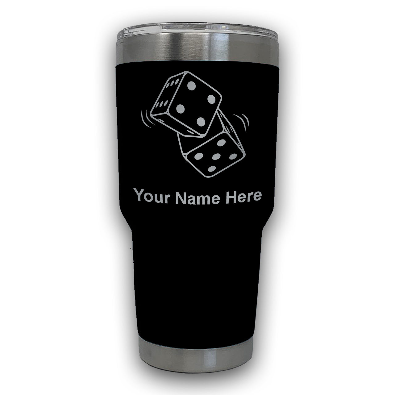 LaserGram 30oz Tumbler Mug, Pair of Dice, Personalized Engraving Included