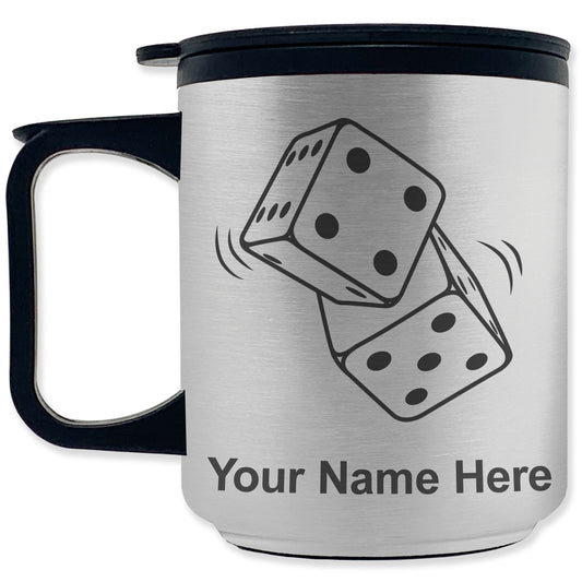 Coffee Travel Mug, Pair of Dice, Personalized Engraving Included