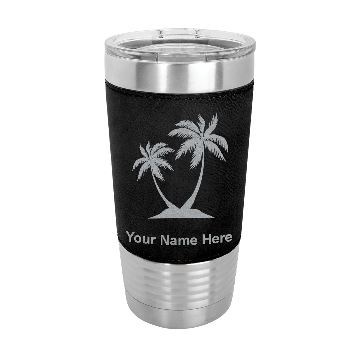 20oz Faux Leather Tumbler Mug, Palm Trees, Personalized Engraving Included - LaserGram Custom Engraved Gifts