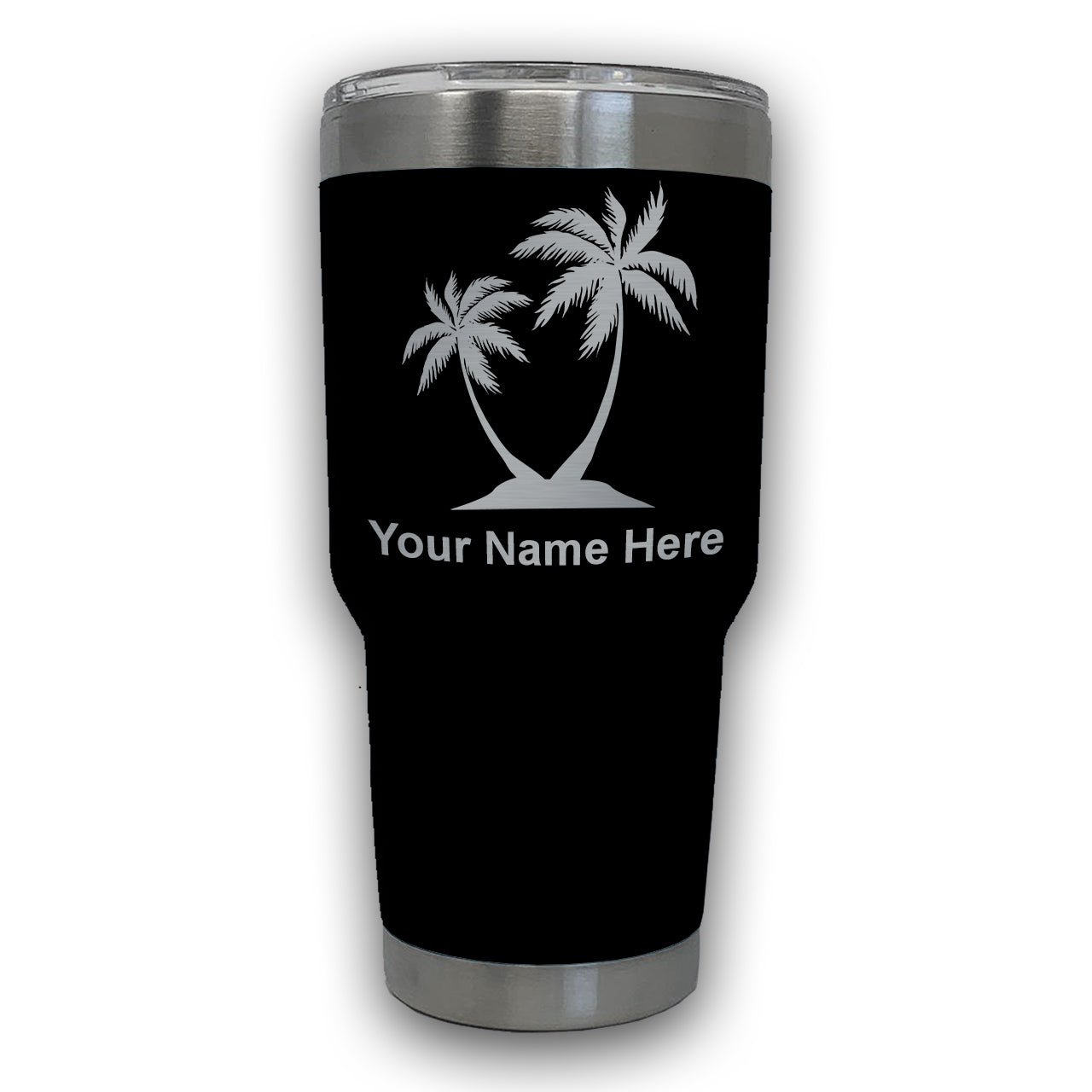 LaserGram 30oz Tumbler Mug, Palm Trees, Personalized Engraving Included