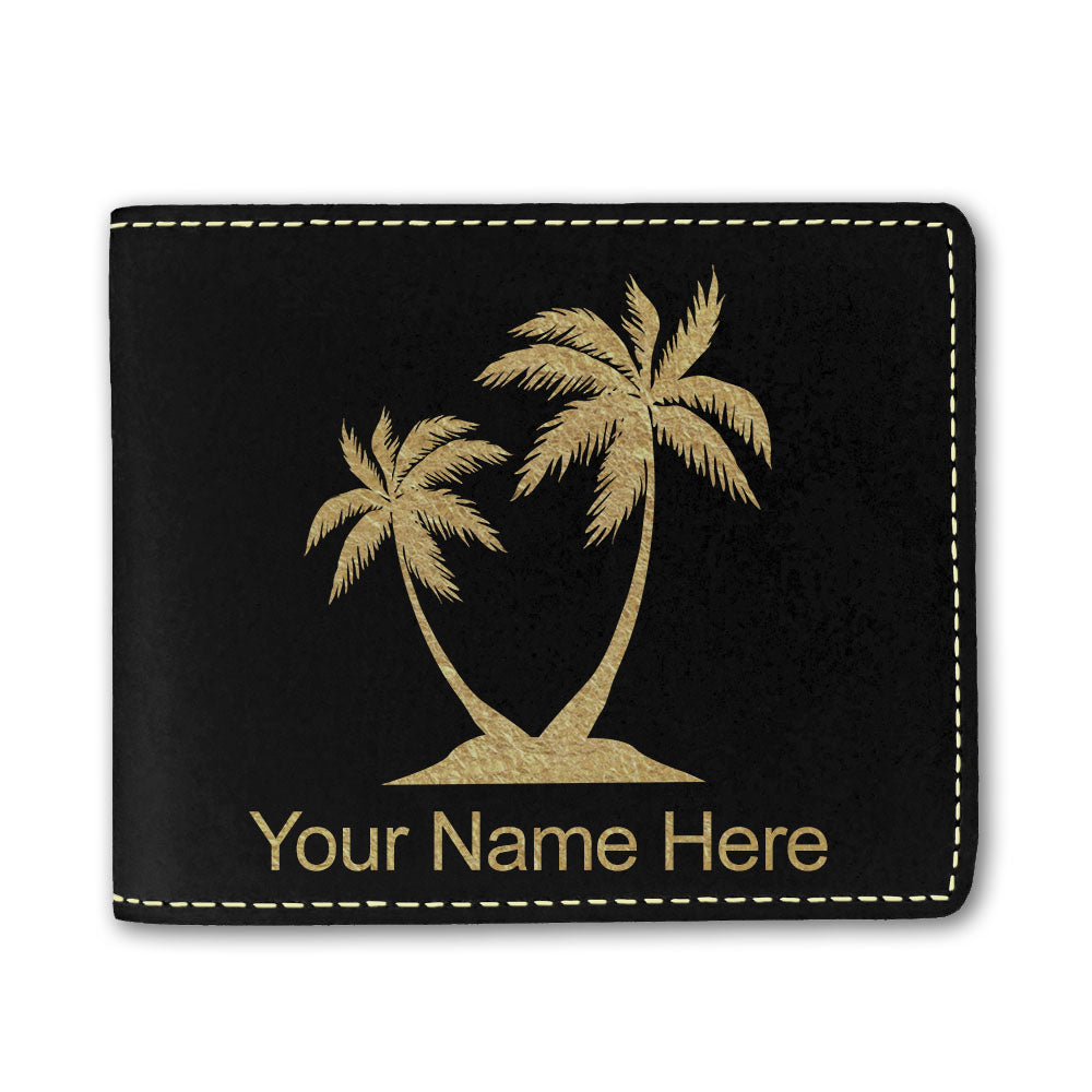 Faux Leather Bi-Fold Wallet, Palm Trees, Personalized Engraving Included