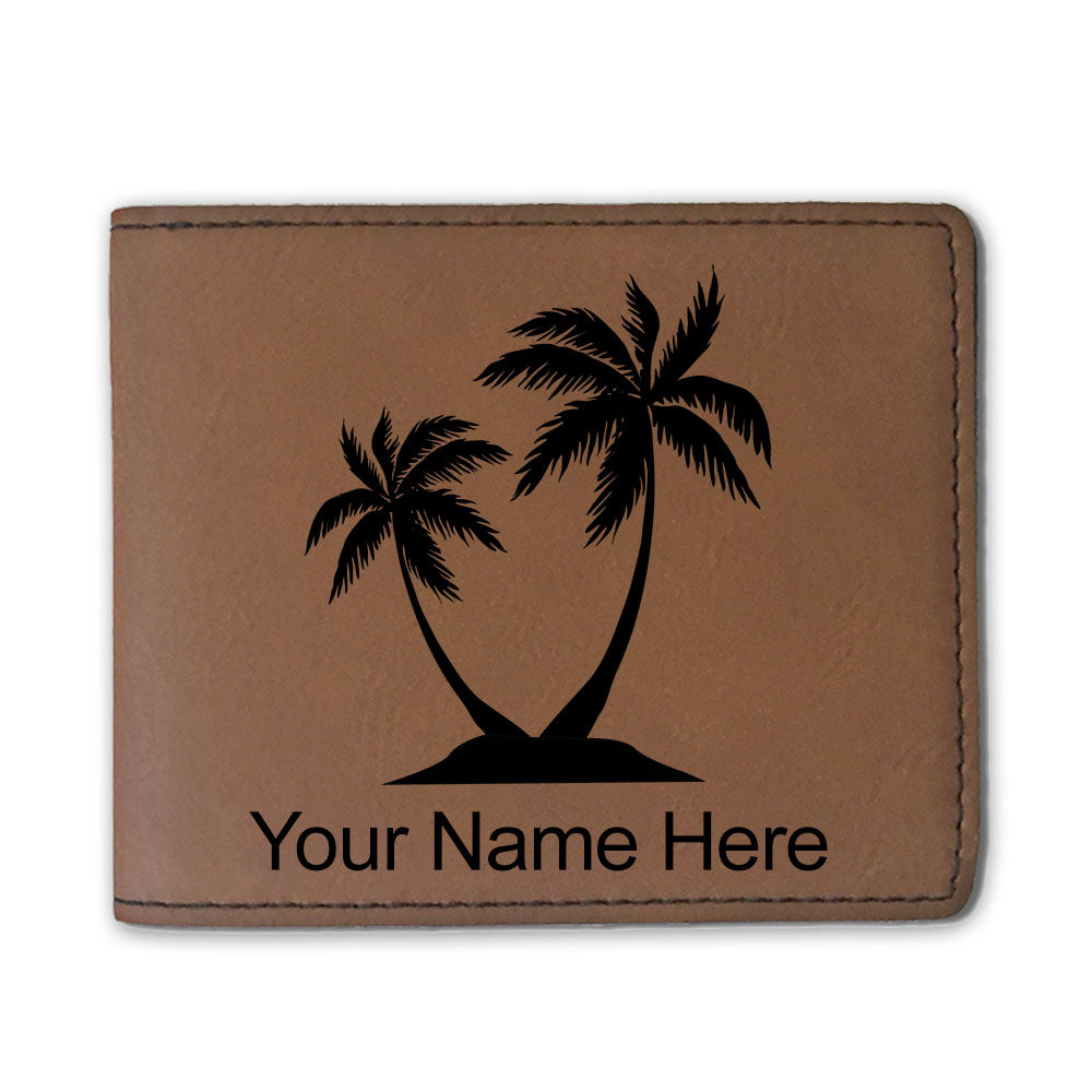 Faux Leather Bi-Fold Wallet, Palm Trees, Personalized Engraving Included