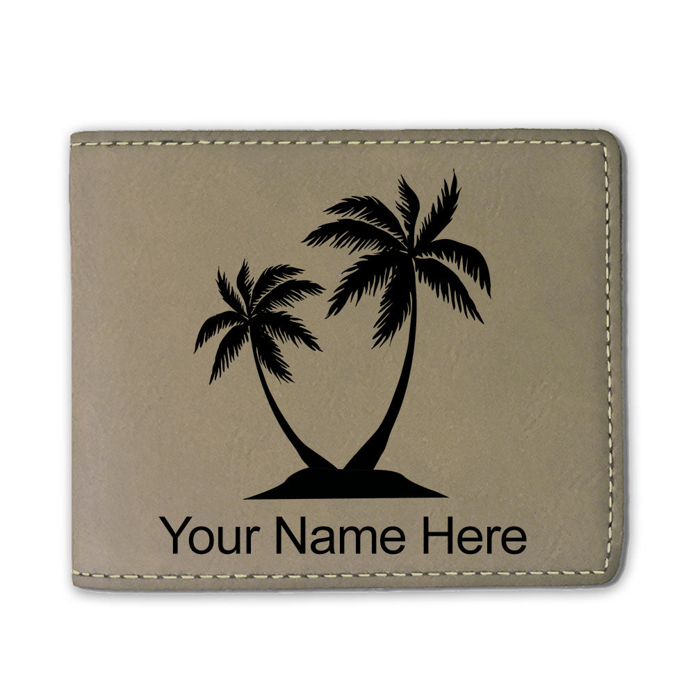 Faux Leather Bi-Fold Wallet, Palm Trees, Personalized Engraving Included