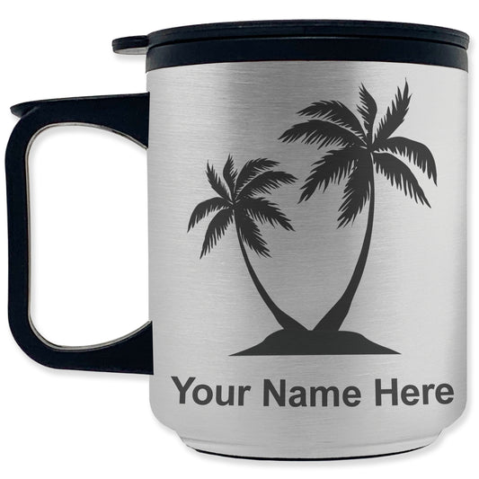Coffee Travel Mug, Palm Trees, Personalized Engraving Included