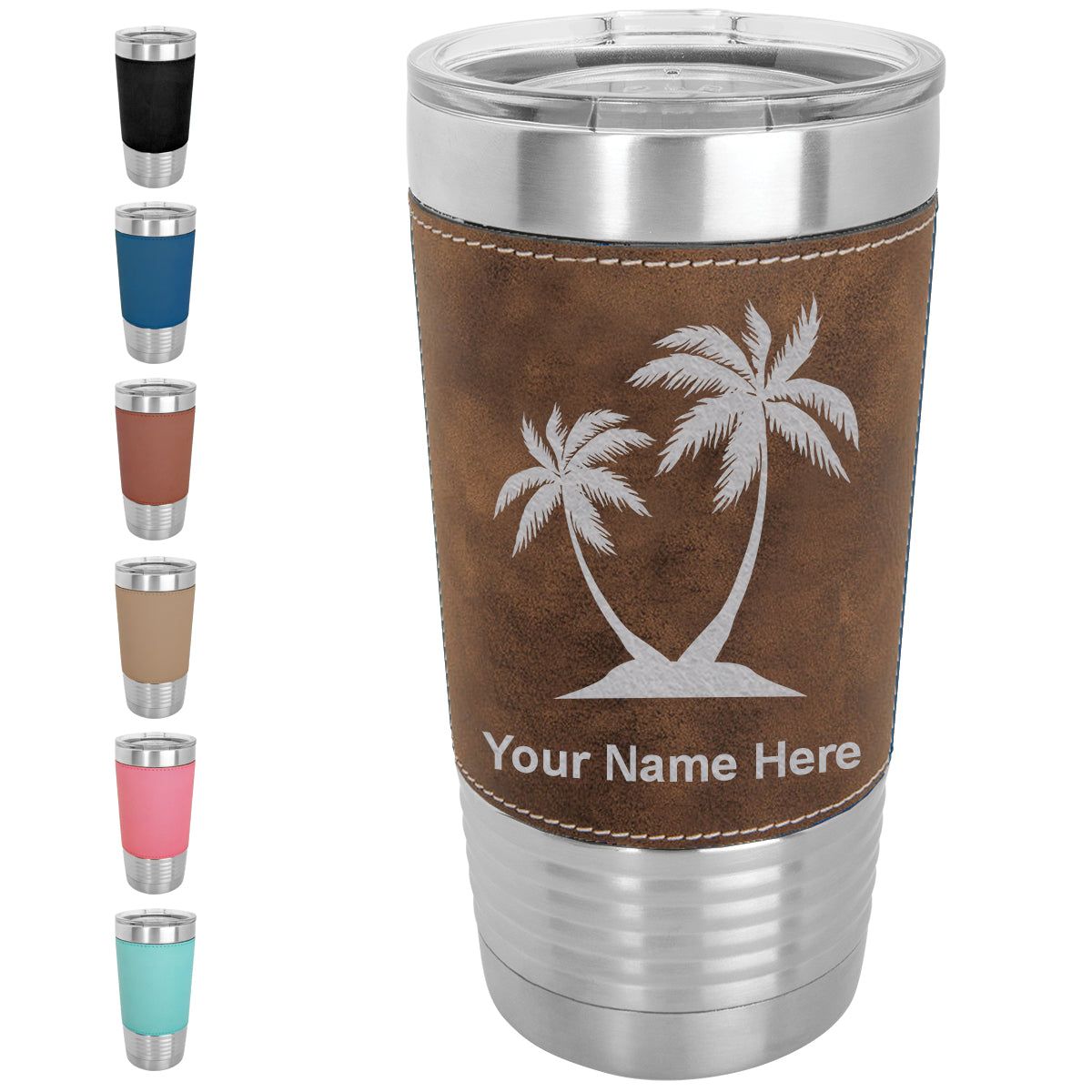 20oz Faux Leather Tumbler Mug, Palm Trees, Personalized Engraving Included - LaserGram Custom Engraved Gifts