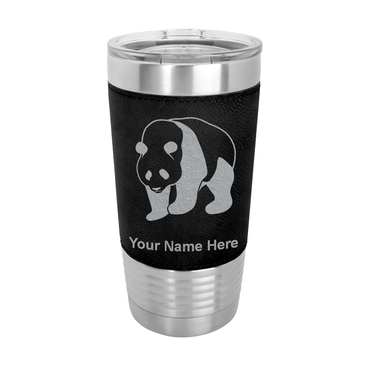 20oz Faux Leather Tumbler Mug, Panda Bear, Personalized Engraving Included - LaserGram Custom Engraved Gifts
