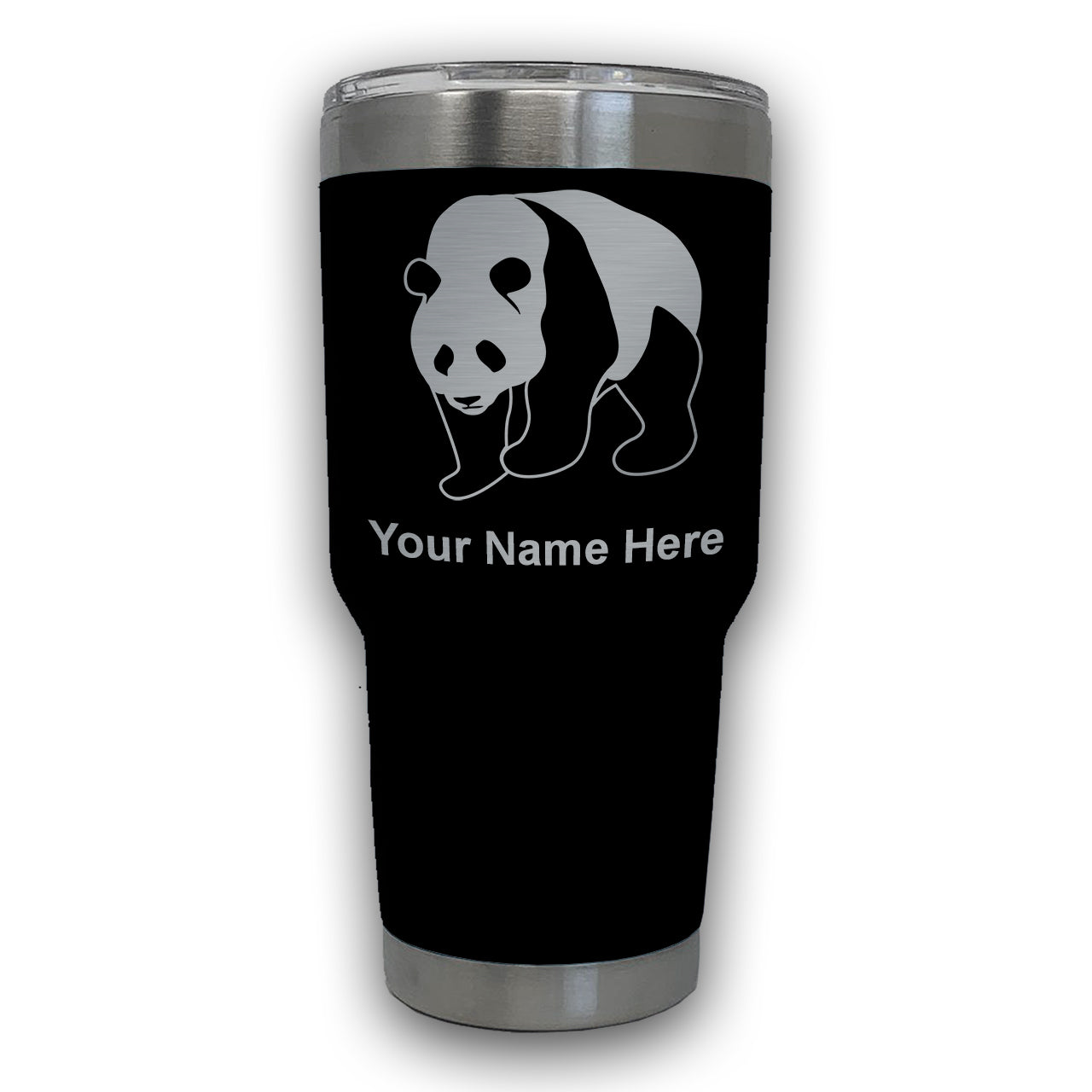 LaserGram 30oz Tumbler Mug, Panda Bear, Personalized Engraving Included