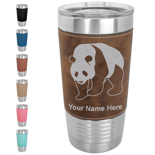 20oz Faux Leather Tumbler Mug, Panda Bear, Personalized Engraving Included - LaserGram Custom Engraved Gifts