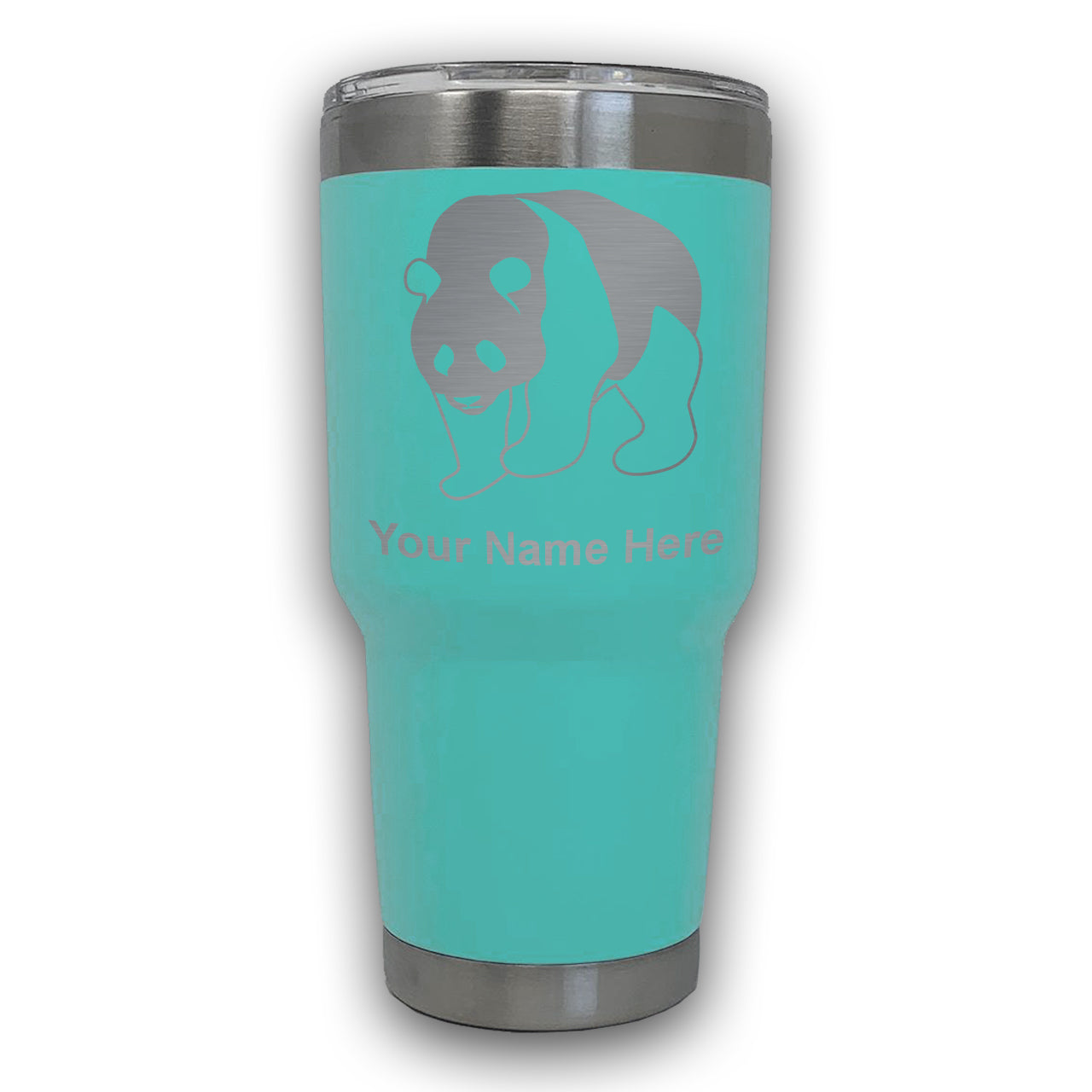 LaserGram 30oz Tumbler Mug, Panda Bear, Personalized Engraving Included