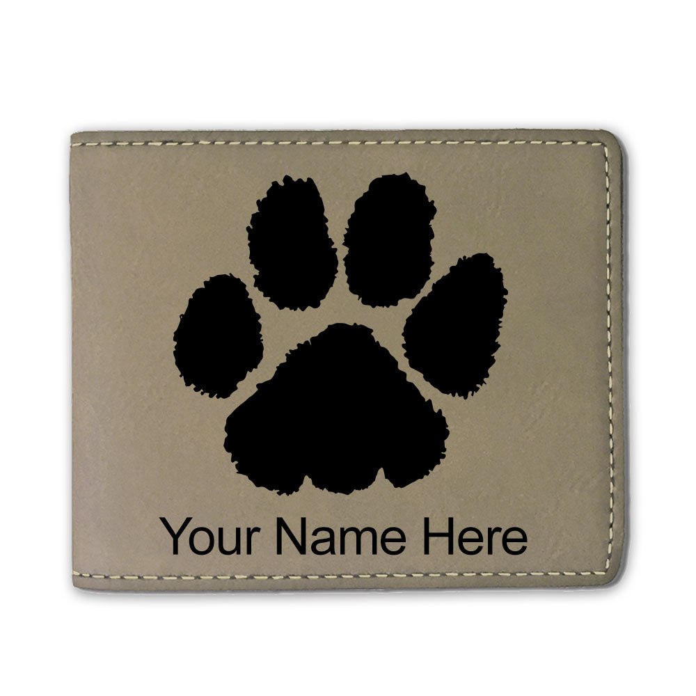 Faux Leather Bi-Fold Wallet, Paw Print, Personalized Engraving Included