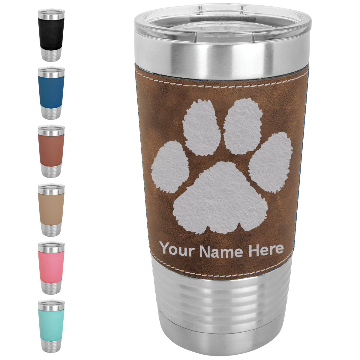 20oz Faux Leather Tumbler Mug, Paw Print, Personalized Engraving Included - LaserGram Custom Engraved Gifts